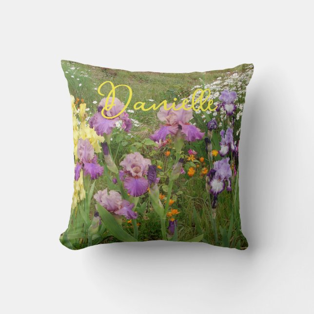 Iris irises blommigt Flowers Cottage Garden Birthd Kudde (Framsida)