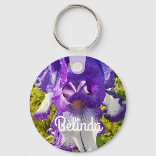 Iris Irises Blue White Flower Blommigt Womans Namn Nyckelring