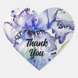 Iris Irises Flower Blommigt Blue Waterolor Tack Hjärtformat Klistermärke
