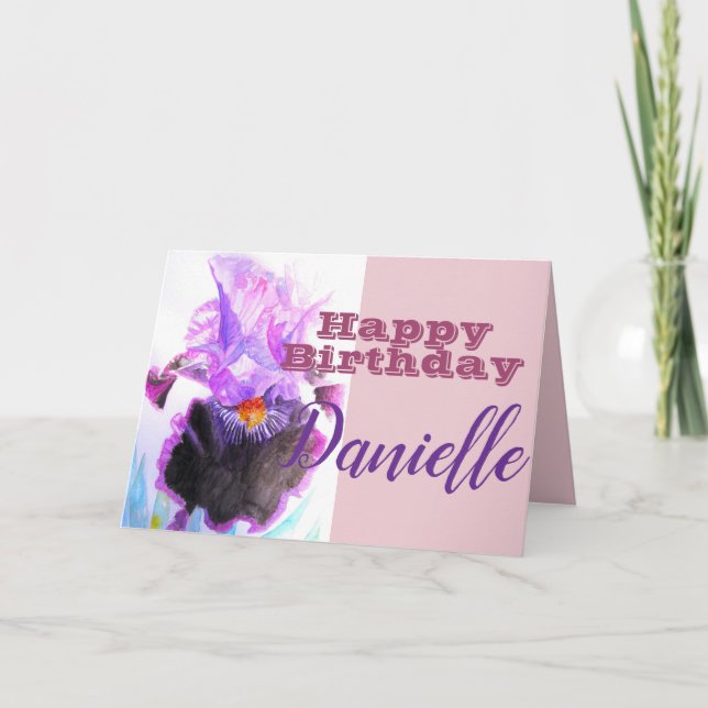 Iris Irises Flower Happy Birthday Womans Name Card Kort (Framsida)