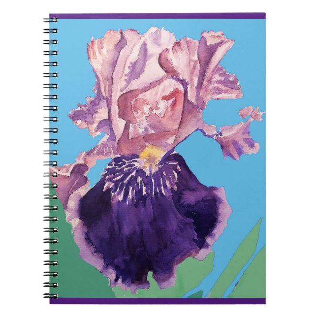 Iris irises Glorious Lila Flower Watercolor Art Anteckningsbok (Framsidan)