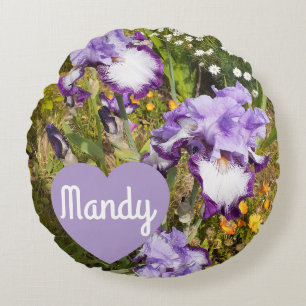Iris Irises Lila Flower Birthday Girls Namn Rund Kudde