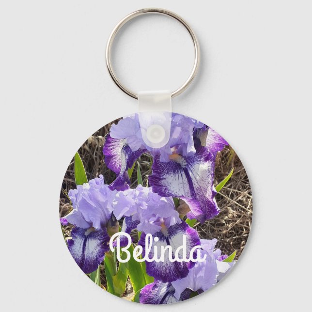 Iris Irises Lila Flower Blommigt Womans Namn Nyckelring (Framsida)