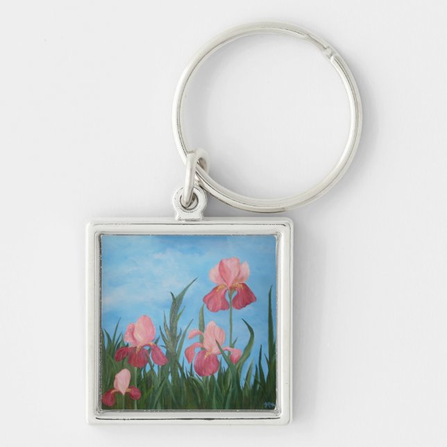 Iris Keychain Fyrkantig Silverfärgad Nyckelring (Framsidan)