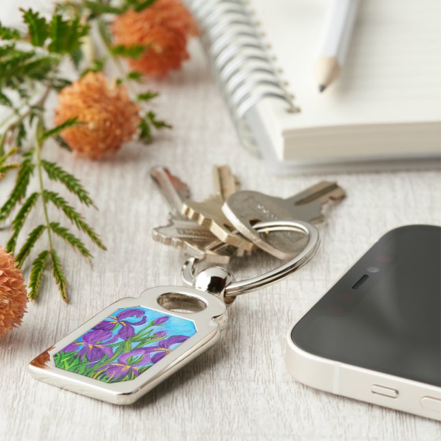 Iris Keychain Rektangulärt Silverfärgad Nyckelring (Sidan)