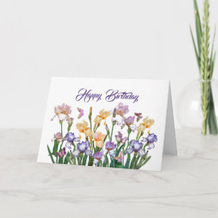 Iris Lila Butterfly Rosa Blommigt Birthday Kort