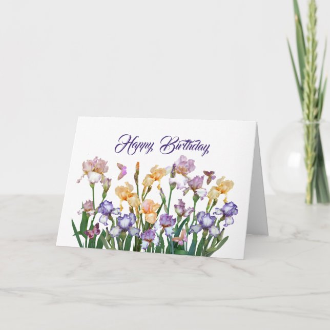 Iris Lila Butterfly Rosa Blommigt Birthday Kort (Framsida)
