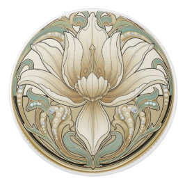 Iris Lily Sage Green Cream Gold Art Deco Nouveau Knopp
