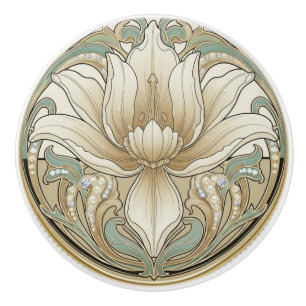 Iris Lily Sage Grön Kräm Guld Art Deco Nouveau Knopp
