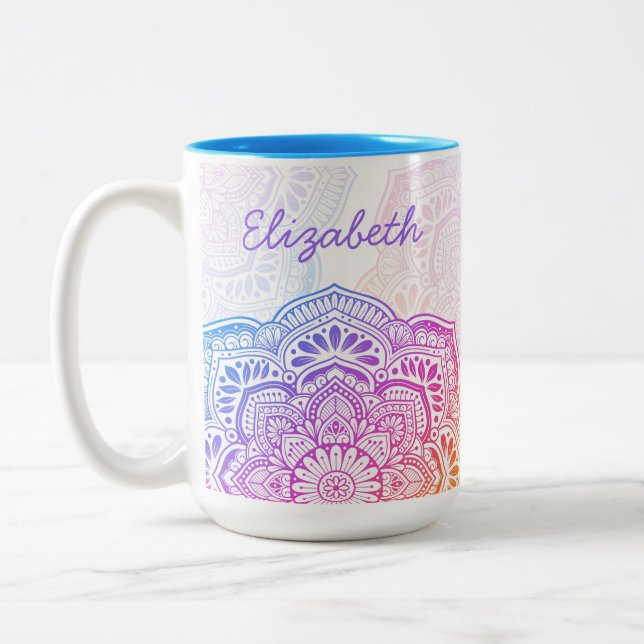 Iris Mandala 15 oz. Personalized Mug Två-Tonad Mugg (Vänster)