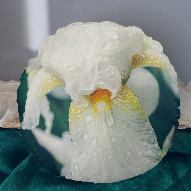 Iris med droplet vatten rund kudde (Skapare uppladdad)