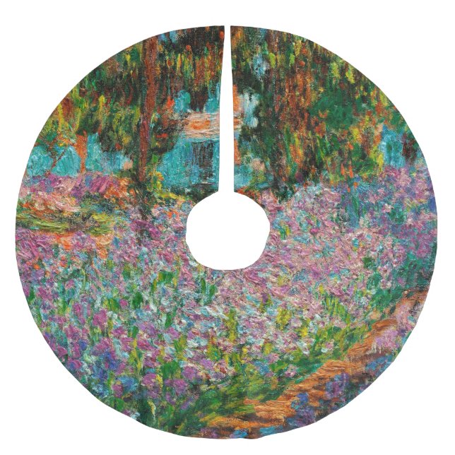 Iris Monet Trädgård Giverny blommor Julgransmatta Borstad Polyester (Framsidan)