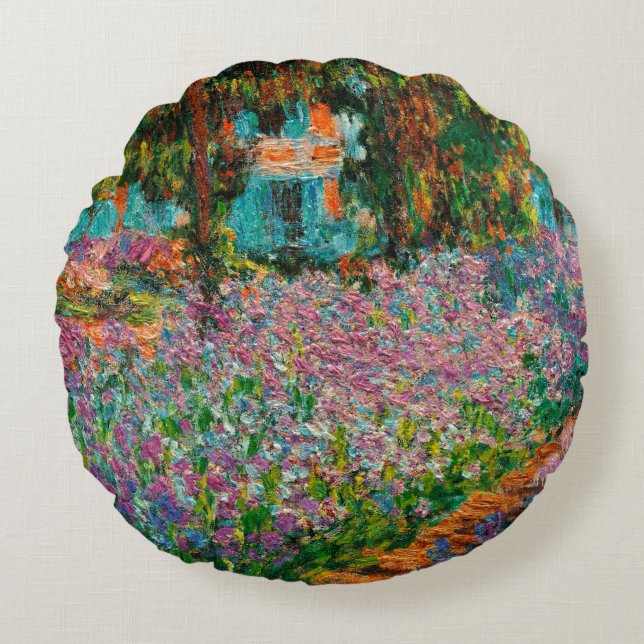Iris Monet Trädgård Giverny blommor Rund Kudde (Framsidan)