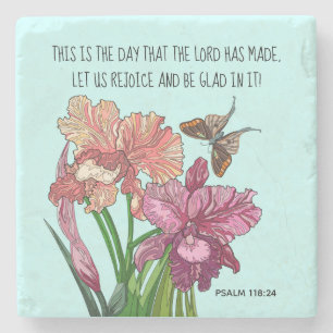 Iris och butterfly med verst från Psalm 118:24 Stenunderlägg