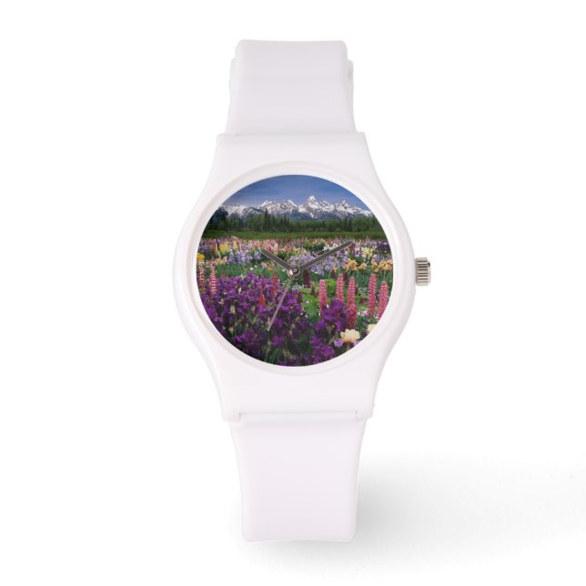Iris och Lupine trädgård och Teton Range, Armbandsur (Framsida)