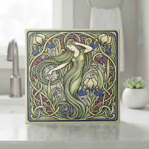 Iris och Muse Art Nouveau Pat#5 ID1193 Kakelplatta