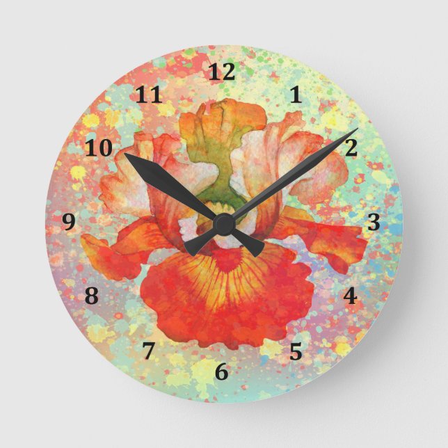 Iris och Paint Splatters Designer Clock Rund Klocka (Framsida)
