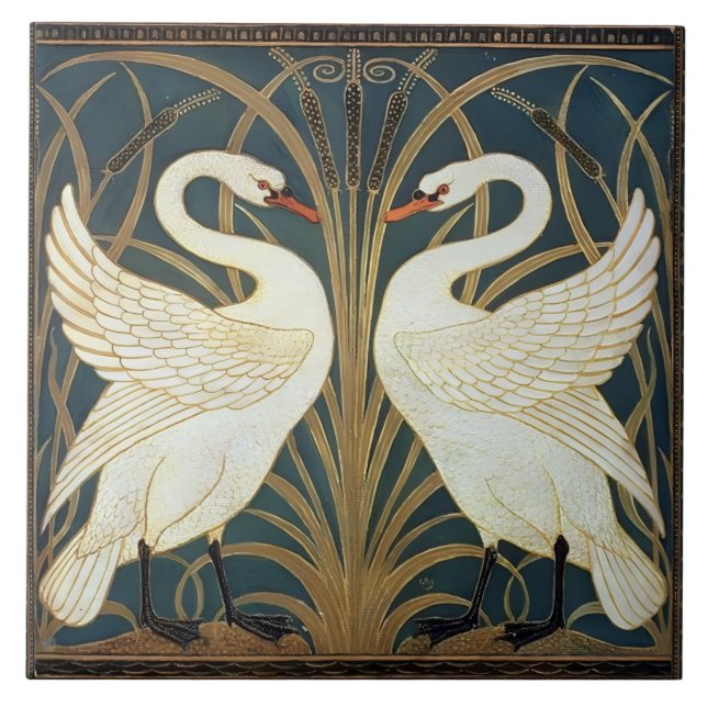 Iris och Rush Svanar Walter Crane Svanar Kakelplatta (Framsidan)