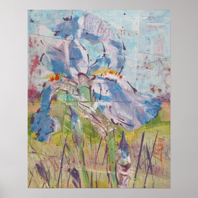 Iris på kollage målning / konstnär Larry Lerew Poster (Framsidan)