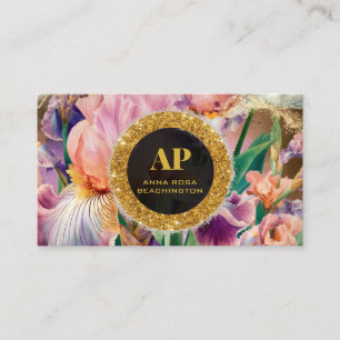 *~ Iris QR Rosa AP10 Flowers Guld Affärskort Visitkort