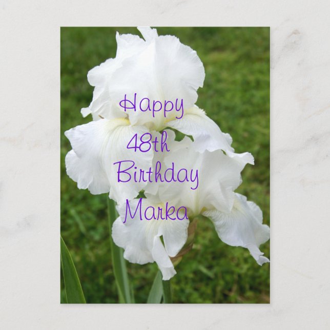 Iris Rebloomer Flower Birthday Card- anpassa Vykort (Framsida)