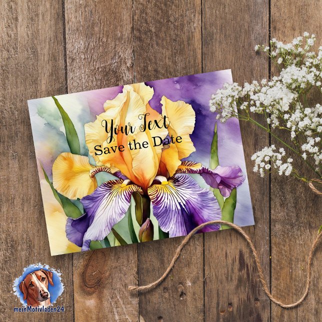 Iris Schwertlilie - Aquarell-Design | Vykort (Romantische Karte mit Iris, im Aquarell-Design, mit Wunschtext personalisierbar )