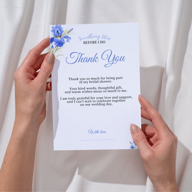 Iris Something Blue Bröllopsfest Tacksamhetskort Inbjudningar (Iris Something Blue Bridal Shower Thank You Card
)