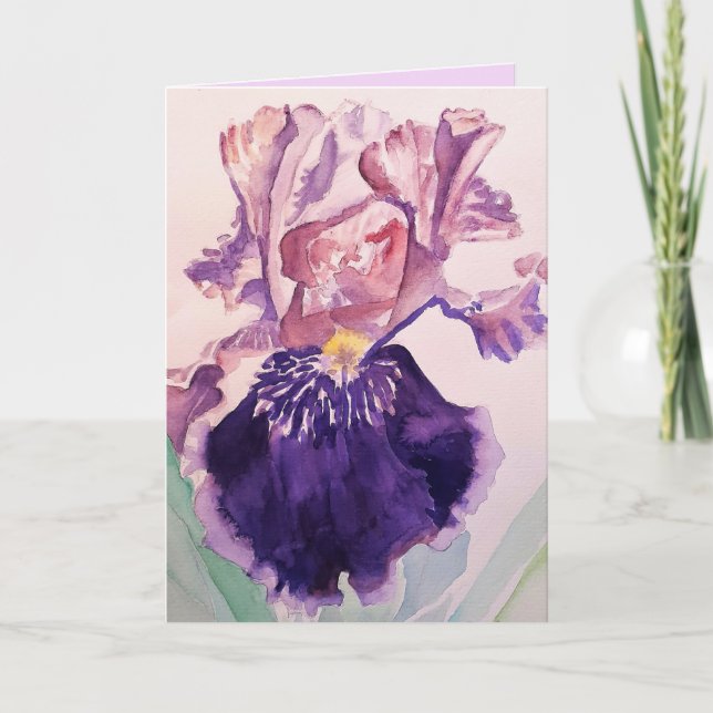 Iris-vattenfärgen Lila Garden Flower Birthday Card Kort (Framsida)