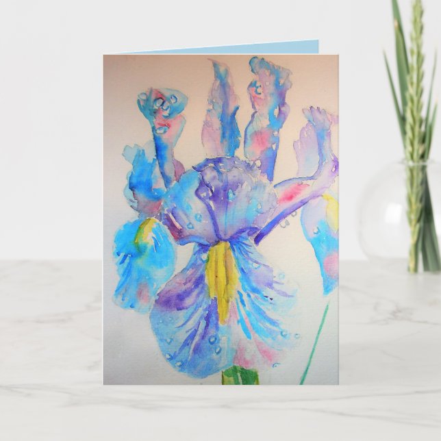 Iris vattenfärgsmålning Art blommigt Birgday Card Kort (Framsida)