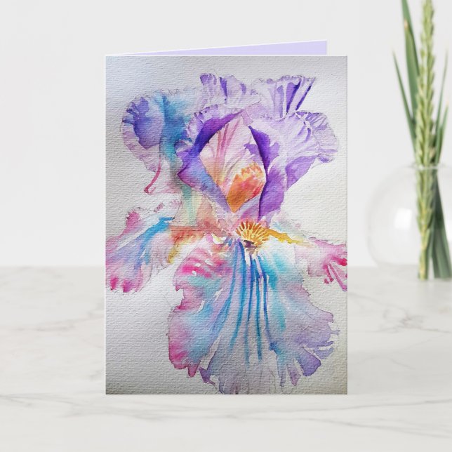 Iris Watercolor Lila Blue Birthday Card Kort (Framsida)