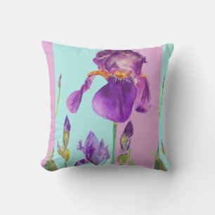 Iris Watercolor Lila Flower blommigt Decor Cushion Kudde