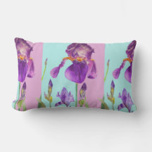 Iris Watercolor Lila Flower blommigt Decor Cushion