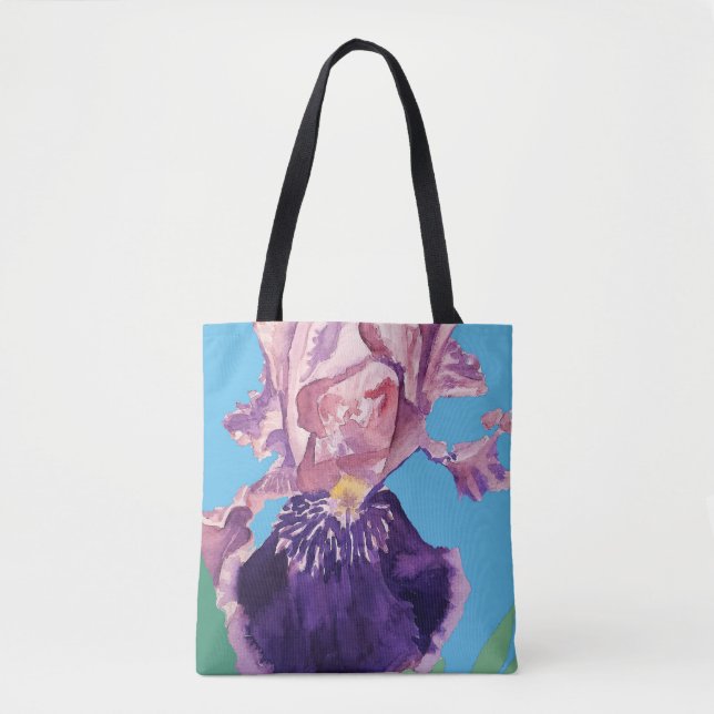 Iris Watercolor Lila Flower Blommigt Tote Bag Tygkasse (Framsida)