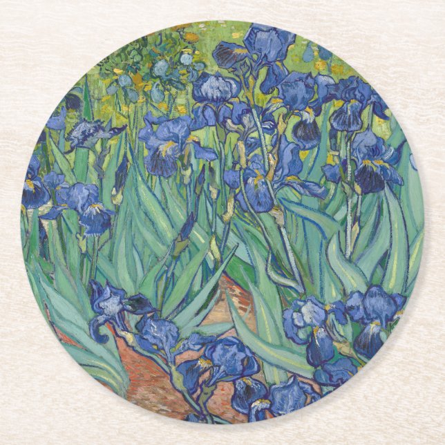 Irisar, Blommålning, Vincent Van Gogh Underlägg Papper Rund (Framsidan)