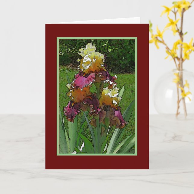 Irisar/Gul och vinröd/Födelsedag Kort (Gul blomma)