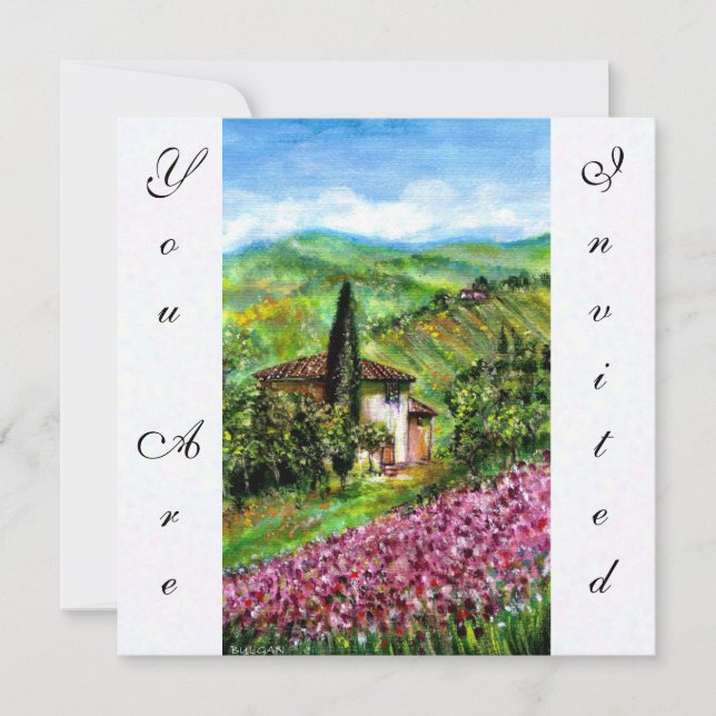 IRISAR I TOSCANA,Grönt Lila Blomsterfält Inbjudningar (Framsida)
