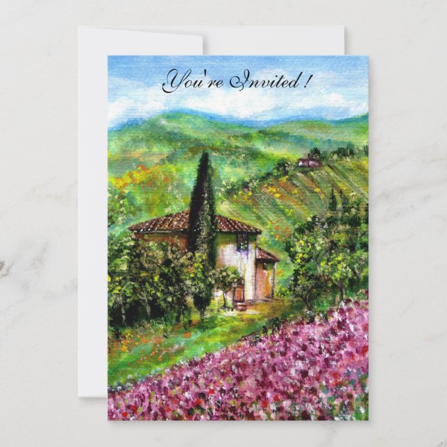 IRISAR I TUSCANIA,Grönt Lila Blomsterfält Inbjudningar (Framsida)