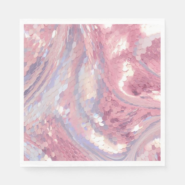 Irisblå Rosa och Lila Pailletter Pappersservett (Framsidan)