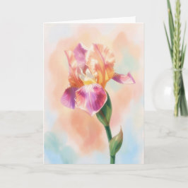 Irisblomma i rosa akvarellkonst Notkort Kort