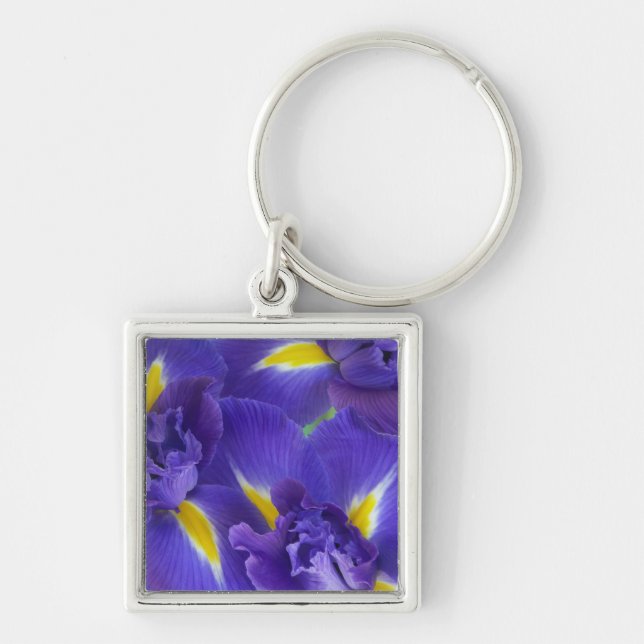 Irisblommor Fyrkantig Silverfärgad Nyckelring (Framsidan)