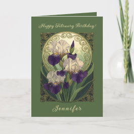 Irisblommor i Art Nouveau-stil för februari födels Kort