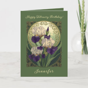 Irisblommor i Art Nouveau-stil för februari födels Kort