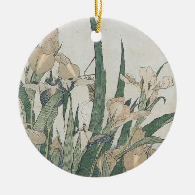 Irisblommor och gräshoppa, c.1830-31 julgransprydnad keramik (Framsidan)
