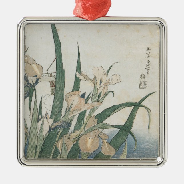 Irisblommor och gräshoppa, c.1830-31 julgransprydnad metall (Framsidan)