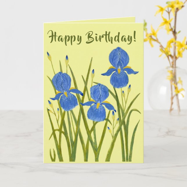 Irisblommor Vikad Födelsedagskort Kort (Gul blomma)