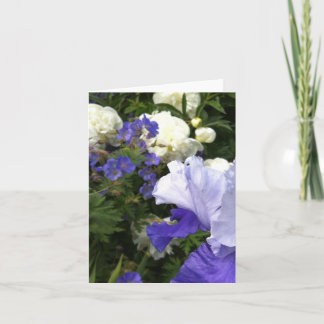 Irisen, pioner och Cranesbill noterar kortet Kort
