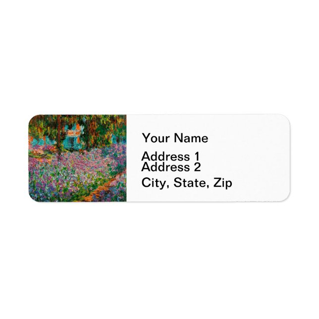 Iriser Monet Trädgård Giverny blommor Returadress Etikett (Framsidan)