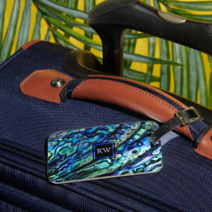 Iriserande Abalone Skal Monogram Bagagebricka