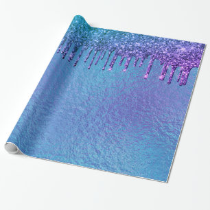 Iriserande Blå Lila Glitterdroppar Vacker Presentpapper