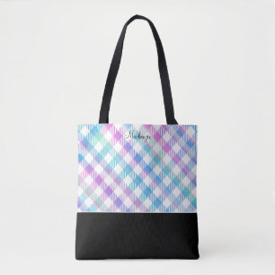 Iriserande Blått Gingham-mönster med Monogram Tygkasse